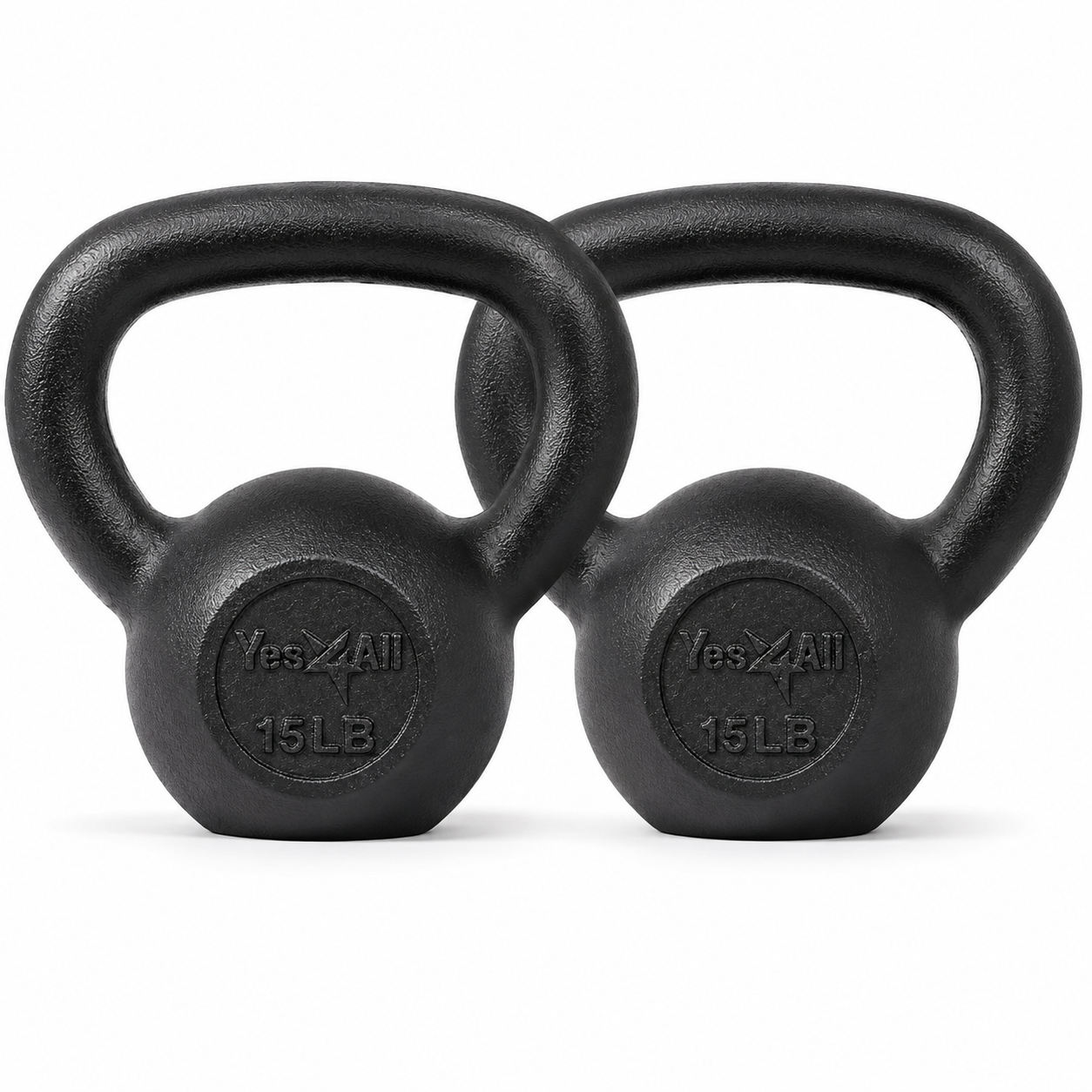 Yes4All Cast Iron Kettlebell Set of 2 15 lb Each 30 lb Total Strength Training