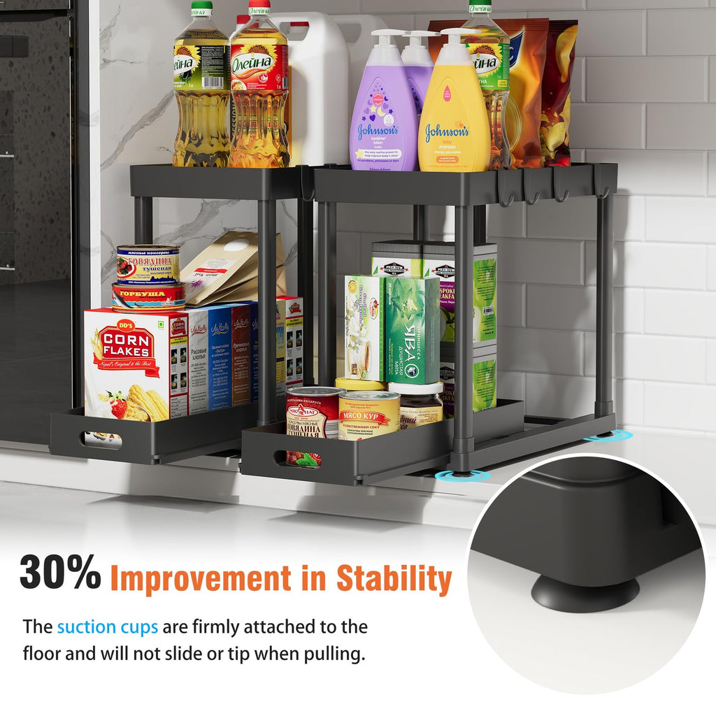 2 Pack Pull-Out Storage Organizers Under Sink Organizer and Storage for Bathroom
