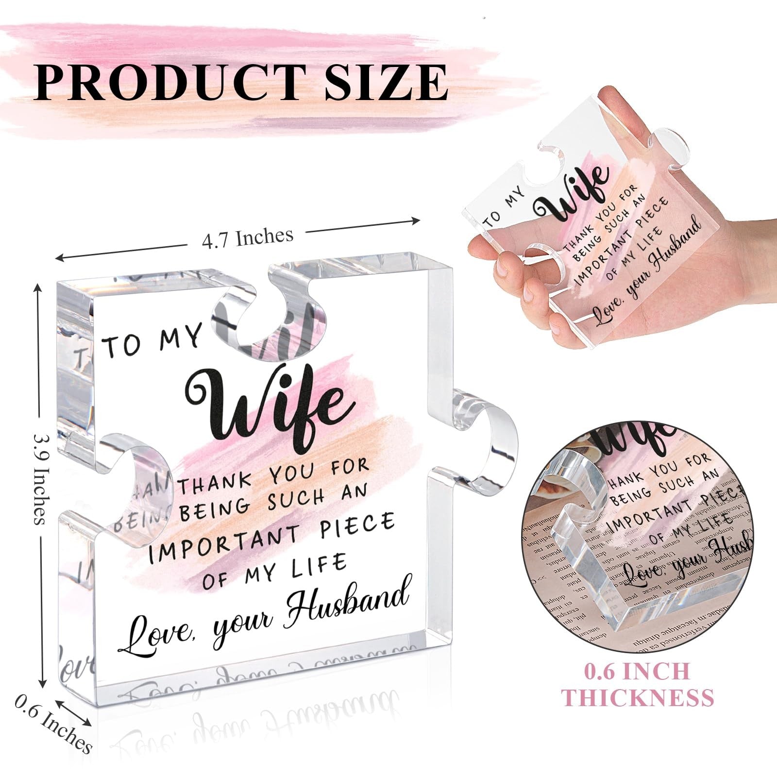 LukieJac Acrylic Puzzle Plaque Gift for Wife Romantic Keepsake Desk Home Decor