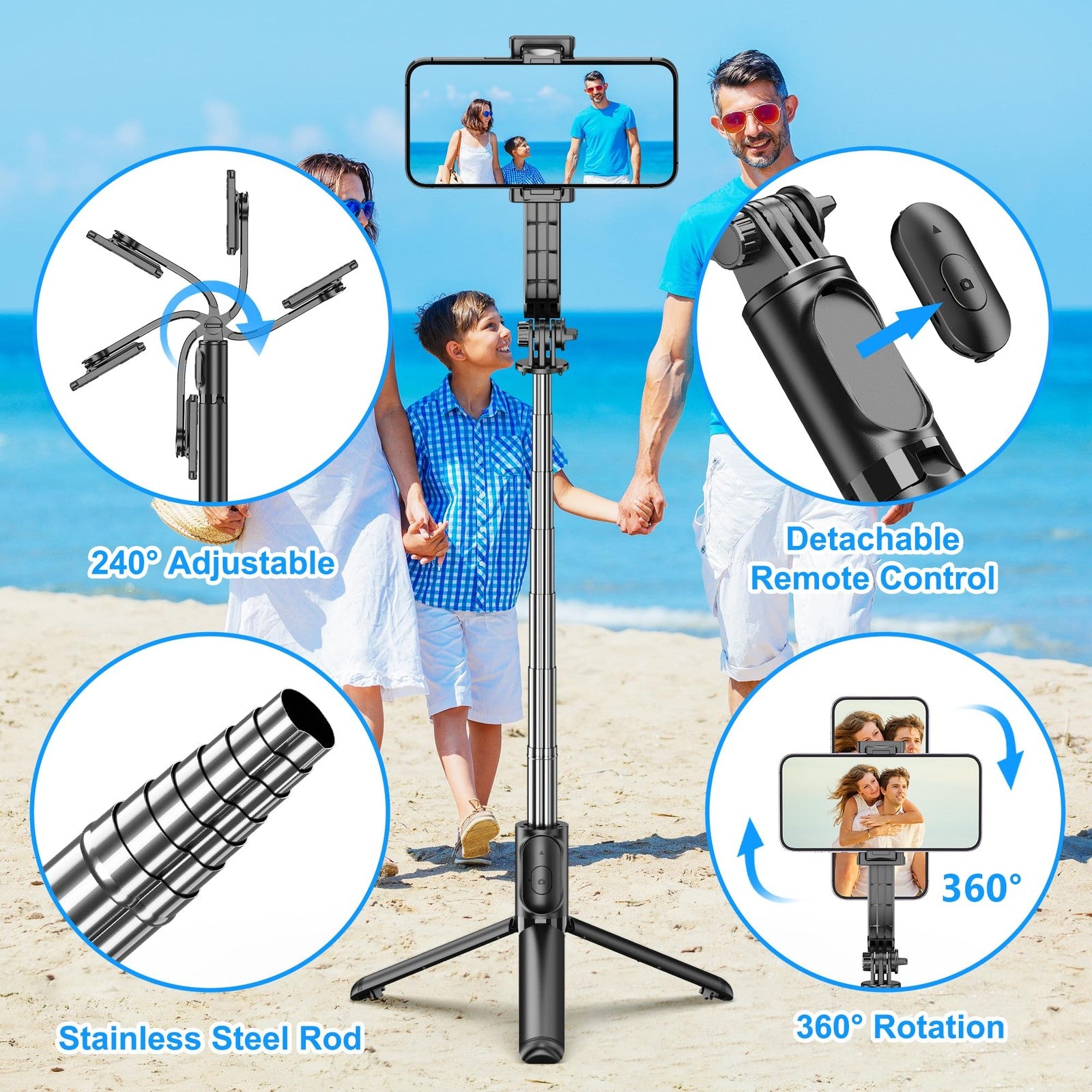 SelfieShow Selfie Stick, Extendable Selfie Stick Tripod with Wireless Remote