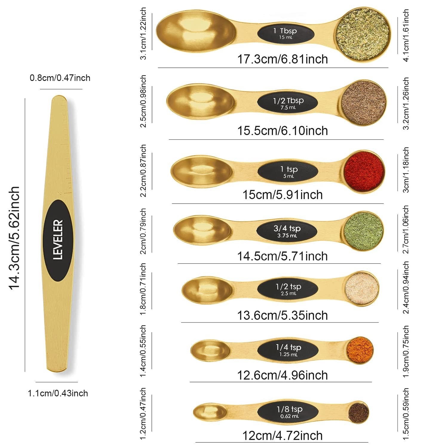 Magnetic Measuring Spoons Set Stainless Steel with Leveler Stackable