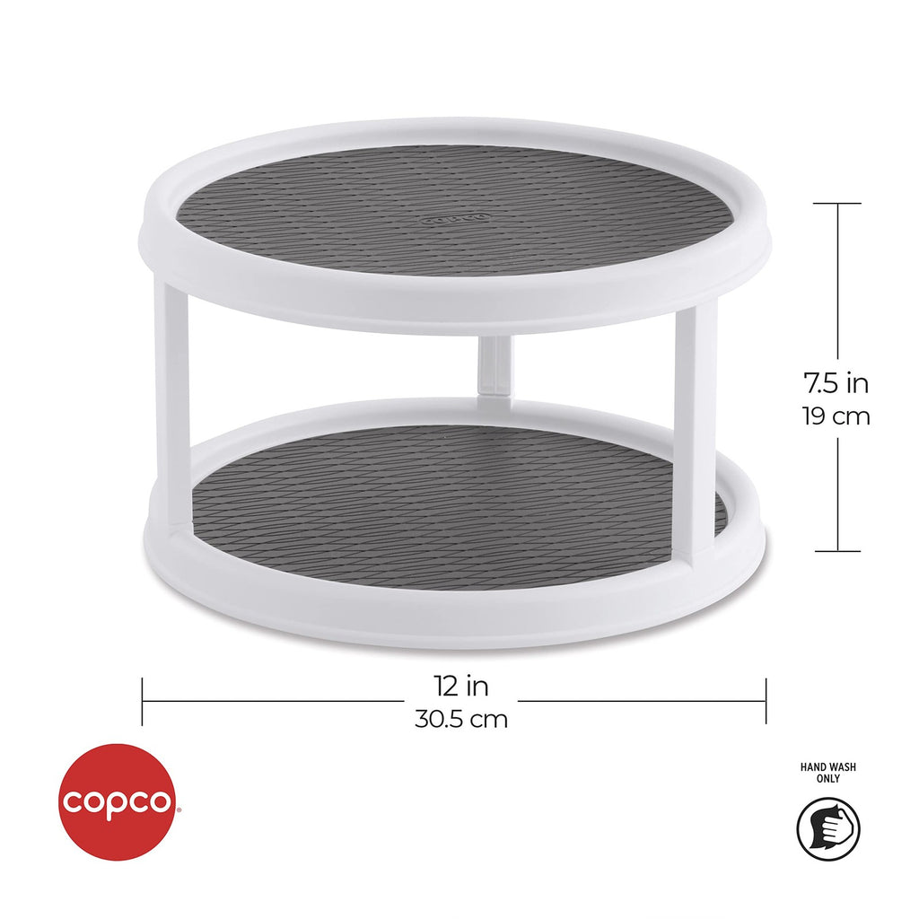 Copco 2-Tier 12" Non-Skid Turntable Lazy Susan Organizer White/Gray 1 Pack