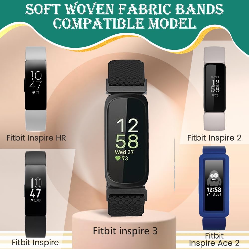 Elastic Nylon Bands for Fitbit Inspire 3 2 HR Adjustable Stretch Strap men women