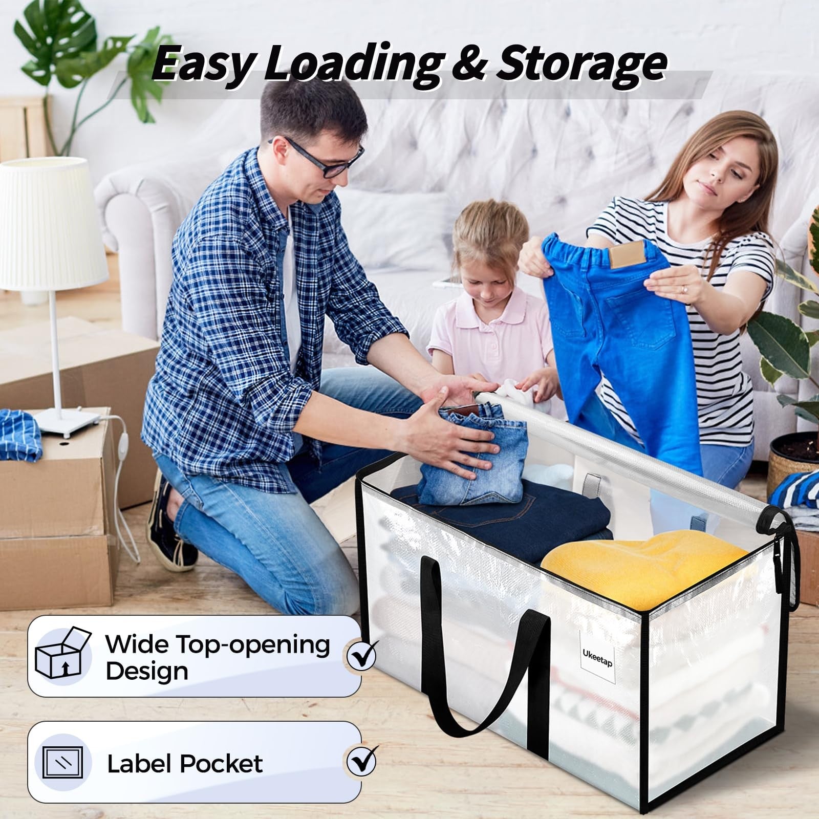 8 Pack Extra Large Heavy Duty Moving Bags Clear Storage Bins with Lids Reinforce