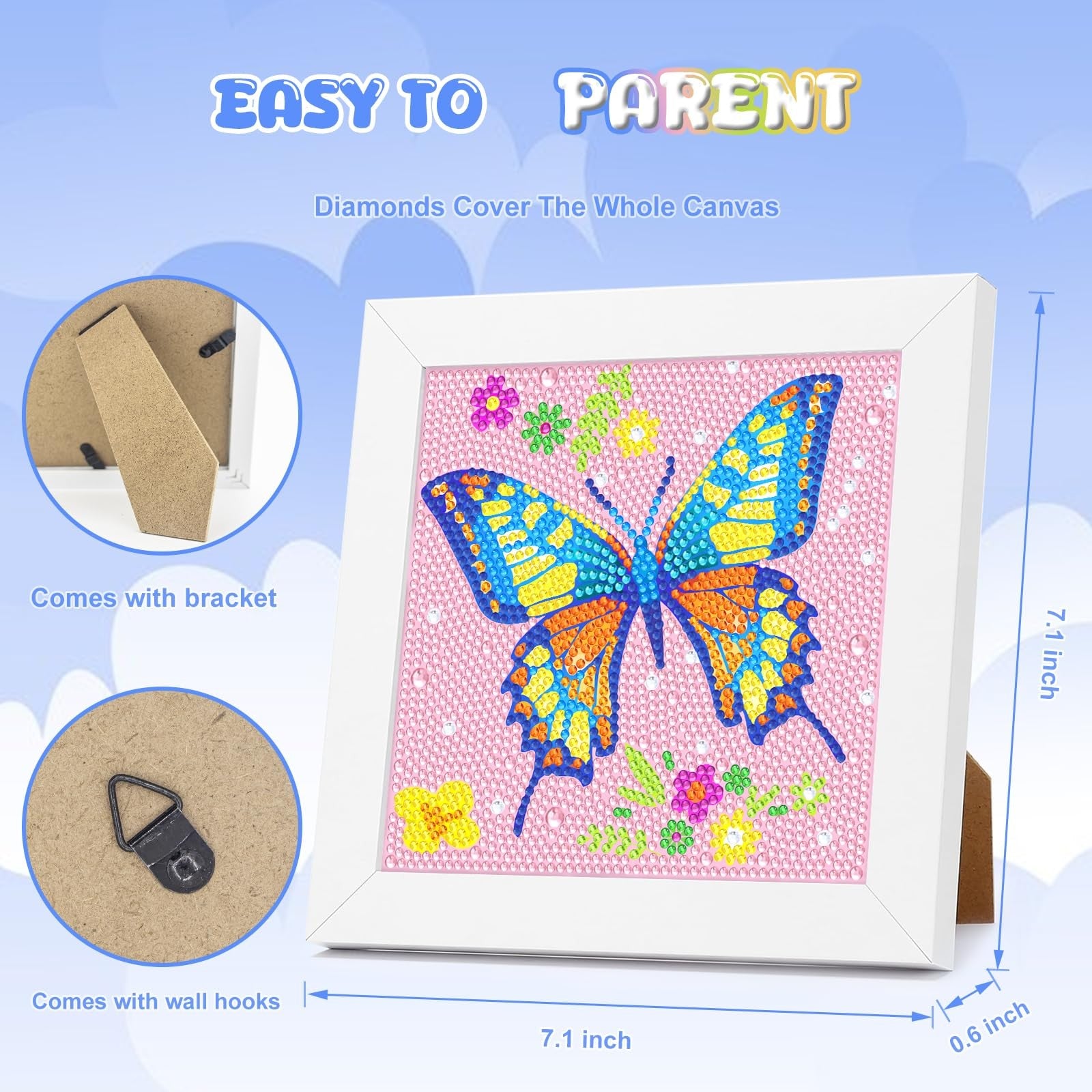 Diamond Art Kit for Kids Crafts Painting Set w Frame Gems DIY Kit for Girls 8-12
