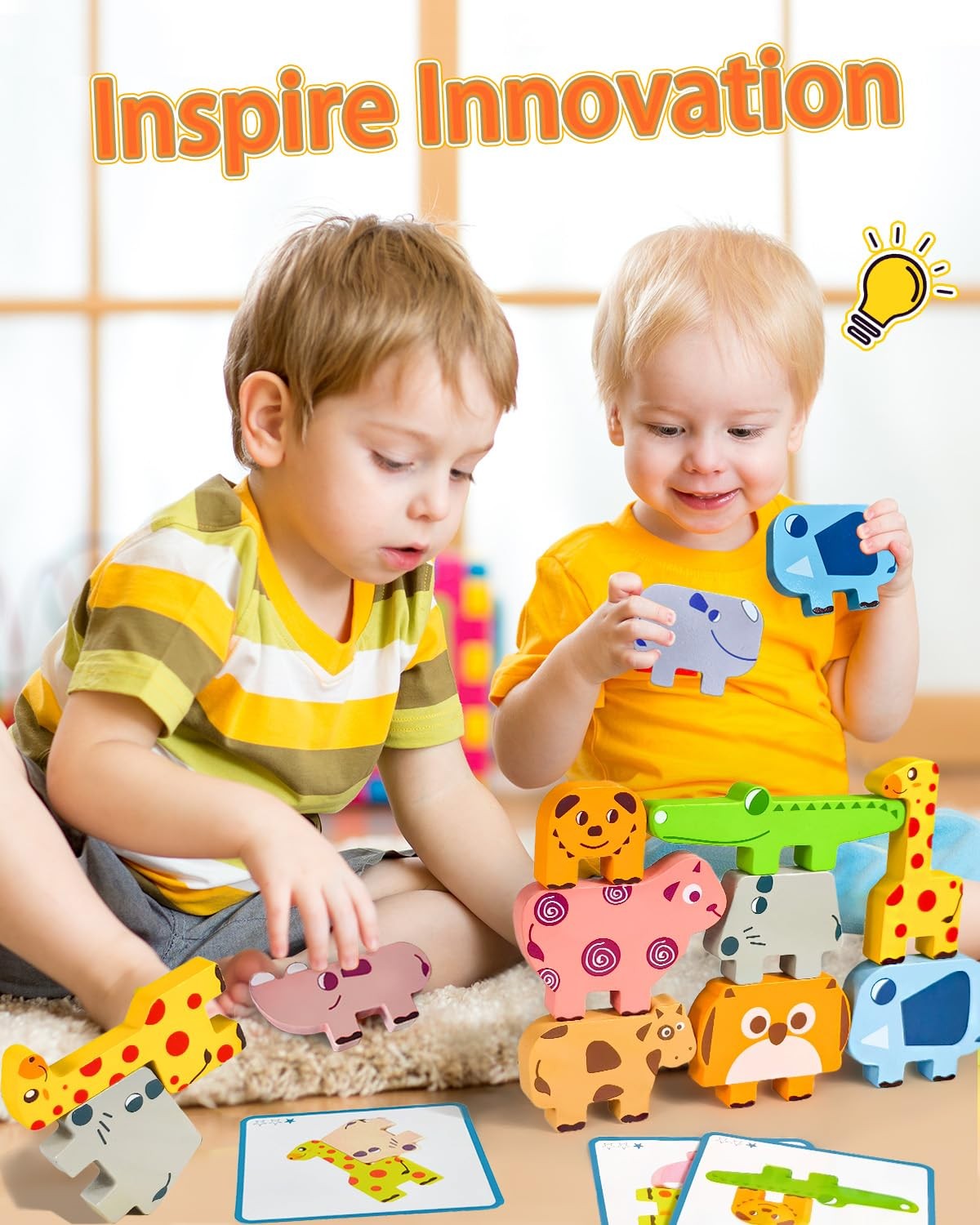 Montessori Wooden Animal Blocks Toy Sorting Stacking Puzzle Toddler 1-3