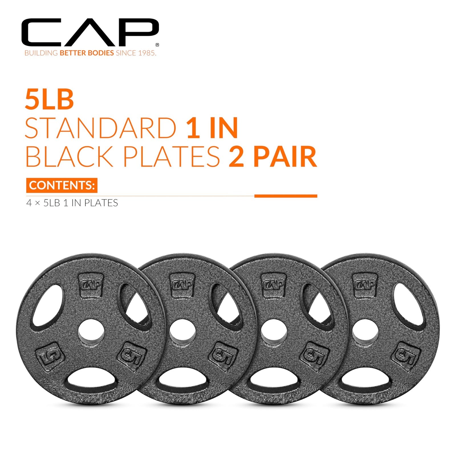 CAP Barbell Standard 1-Inch Grip Weight Plates 5 lbs BLACK, Pack (x4)