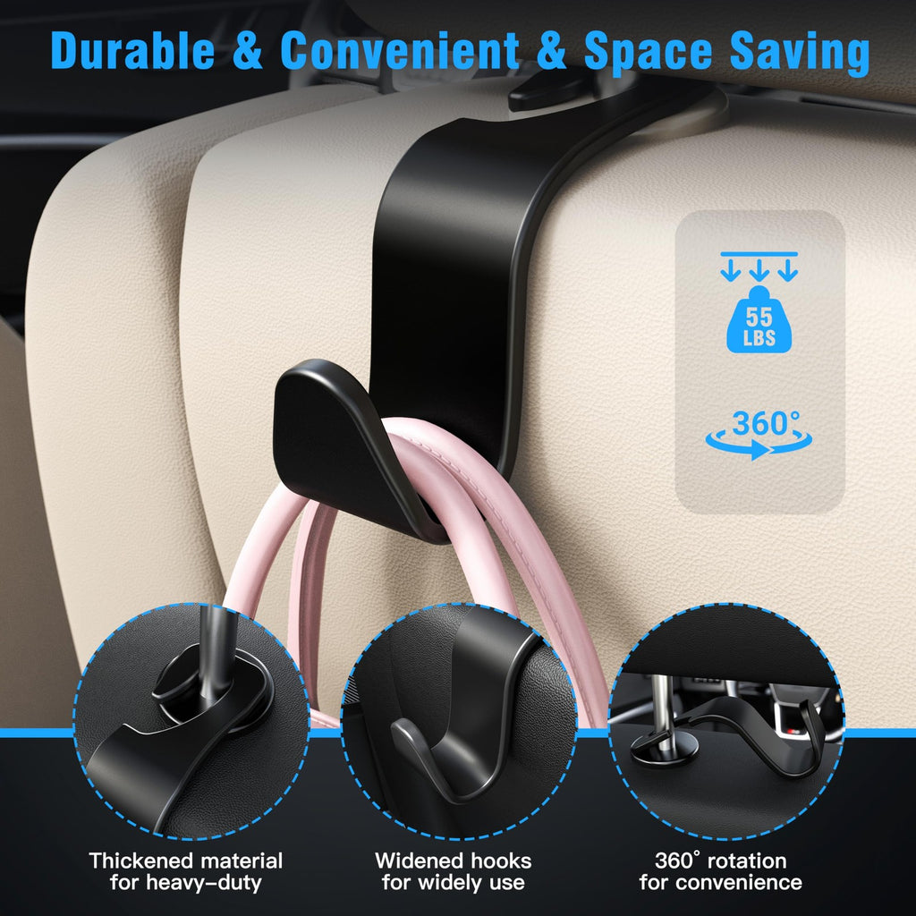 4-Pack Car Headrest Hooks, car Storage Organizer for Purses Handbags Groceries