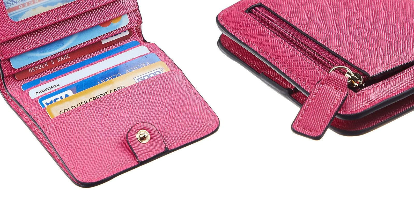 Toughergun Slim RFID Leather Wallet for Women Compact Bifold ID Coin Zipper
