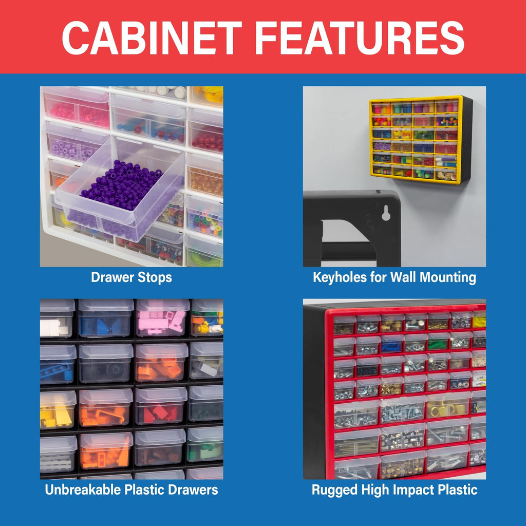 16-Drawer Plastic Drawer Storage Cabinet for Garage Organization, Beads, Makeup