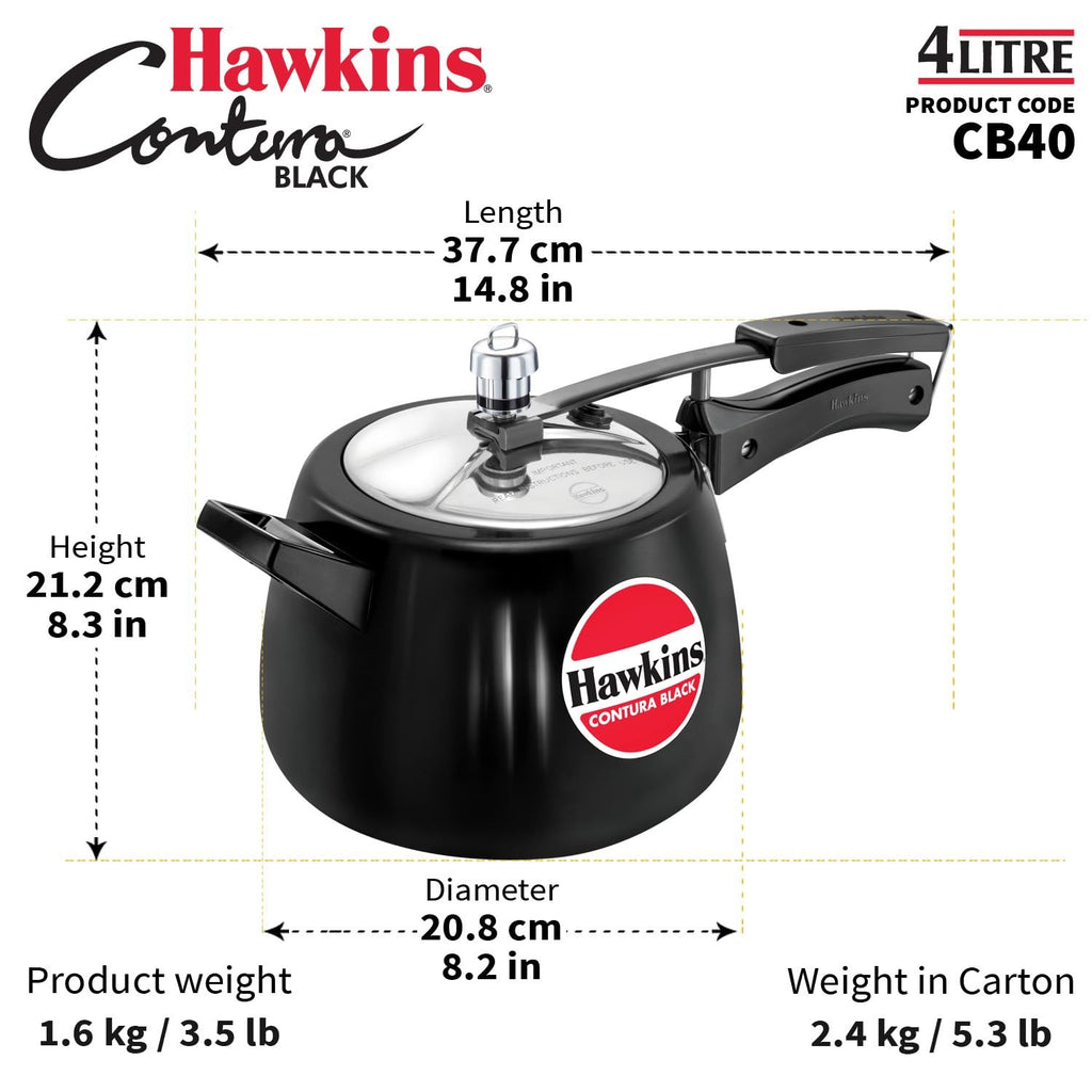 Hawkins 4L Contura Hard Anodized Pressure Cooker Inner Lid Black