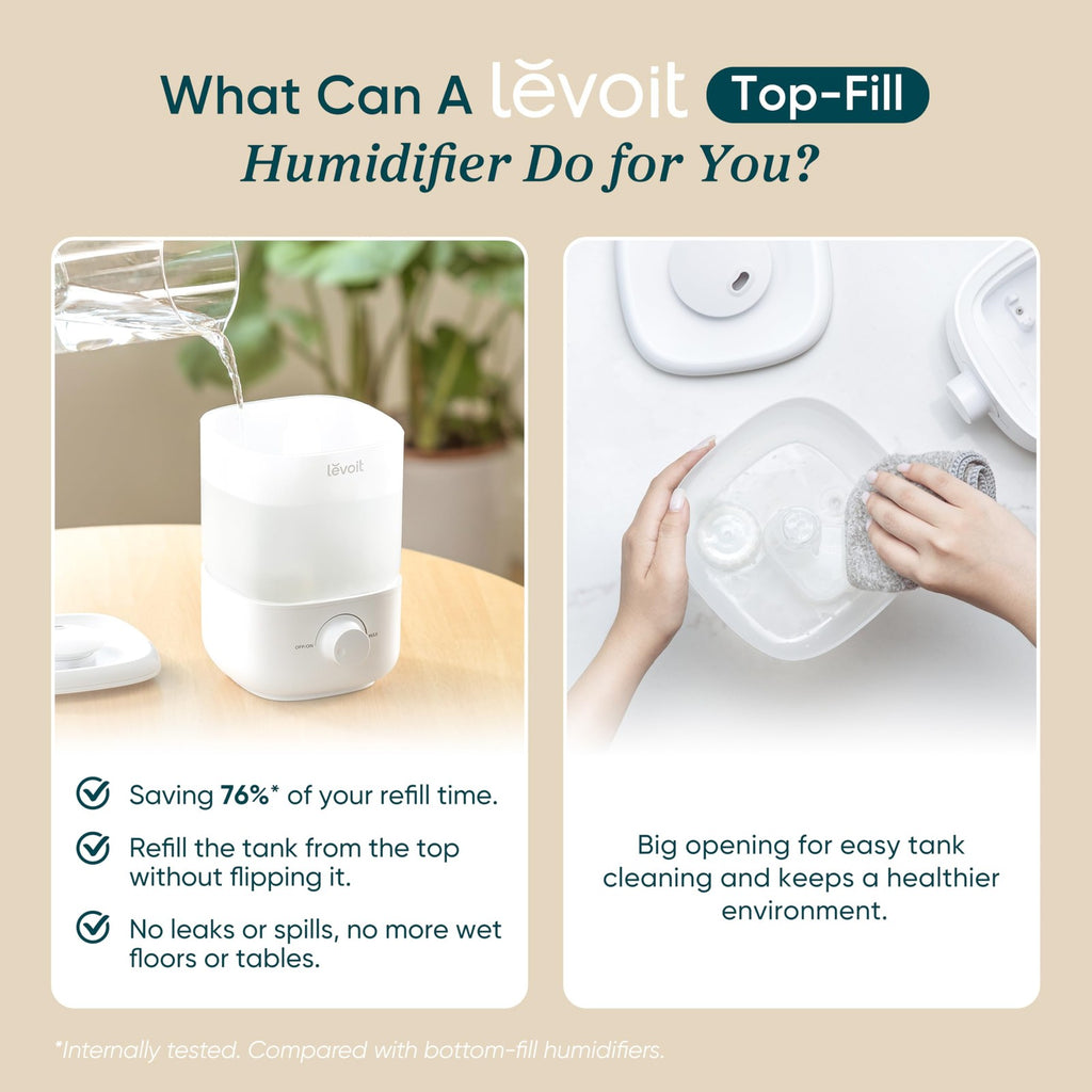 Top Fill Humidifiers for Bedroom, 2.5L Tank for Large Room, Easy to Fill & Clean