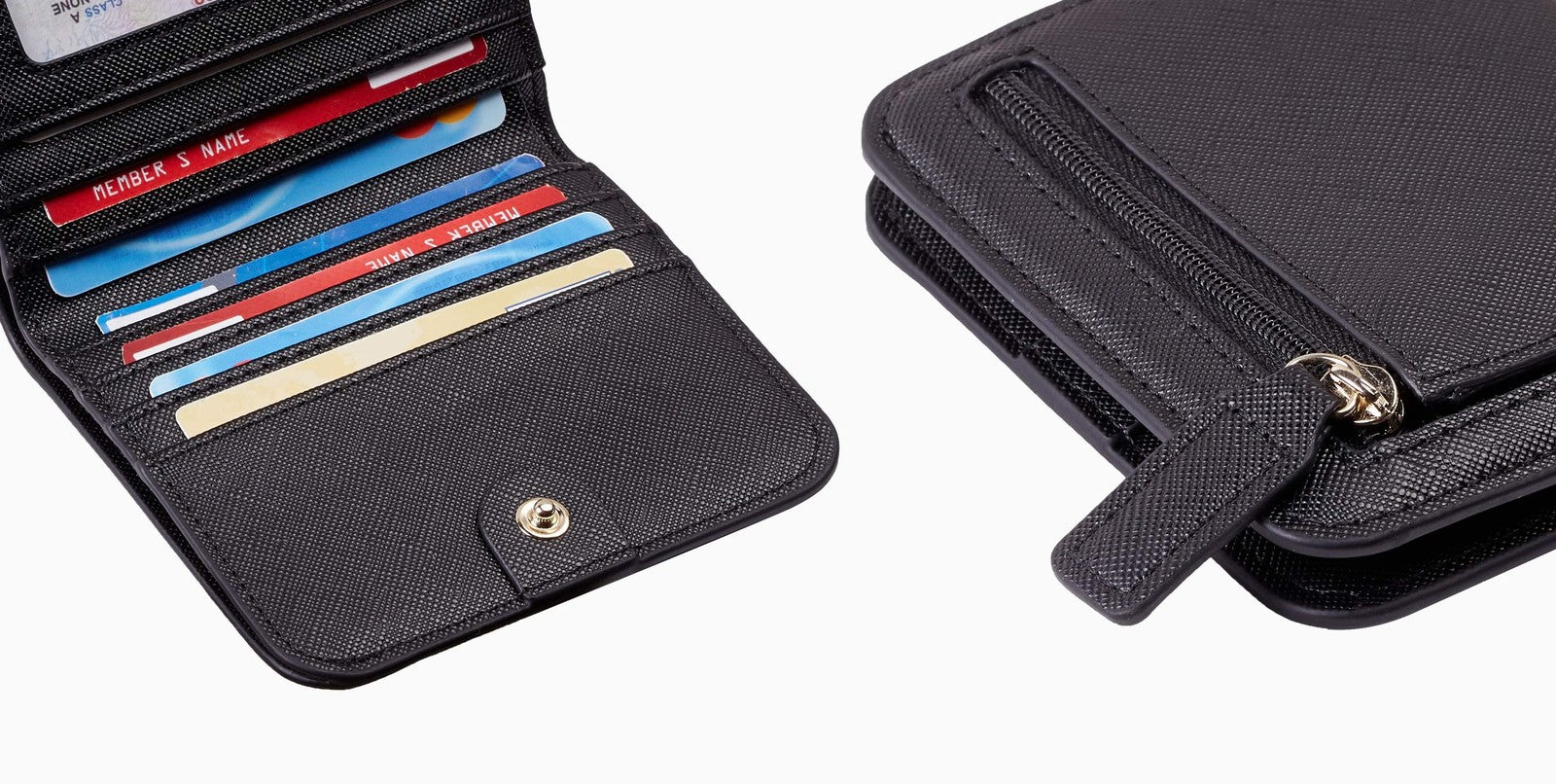 Toughergun Slim RFID Leather Wallet for Women Compact Bifold ID Coin Zipper