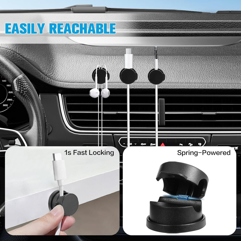 6PC Cord Organizer Holder 360° Rotatable Spring Cable Clip Strong Adhesive Cable