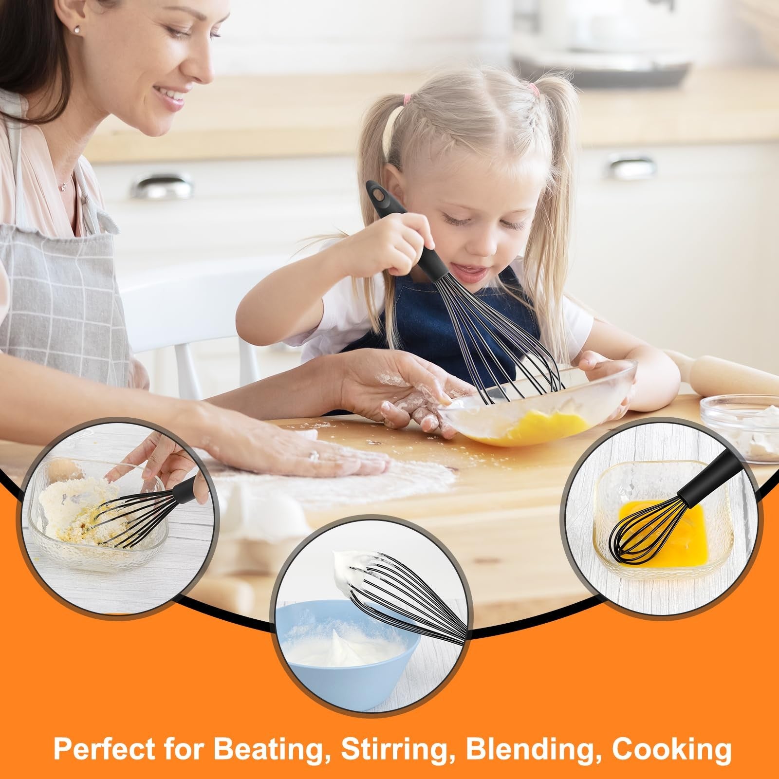 HOTEC 4PC Silicone Whisk Set Heat Resistant Nonstick Safe Kitchen Tools
