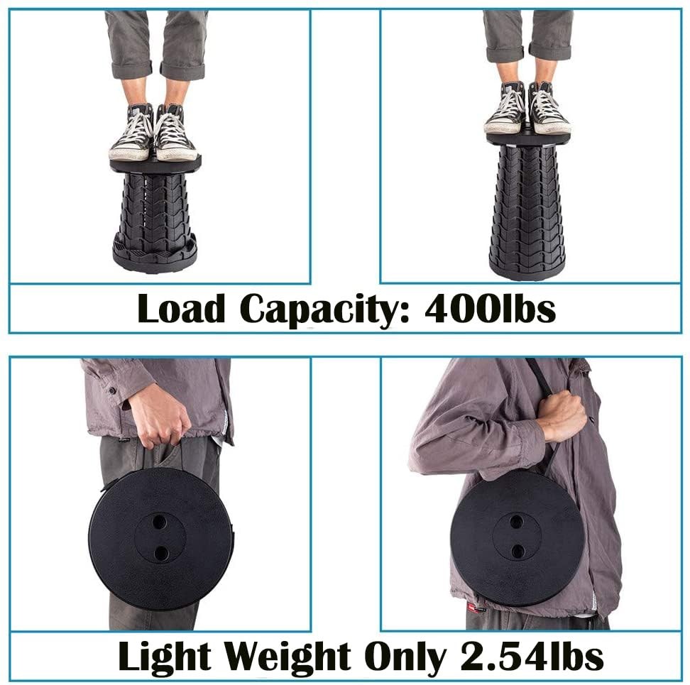 Fishboy Collapsible Telescoping Stool 400 lb Adjustable 2.56-17.7" w/ Strap
