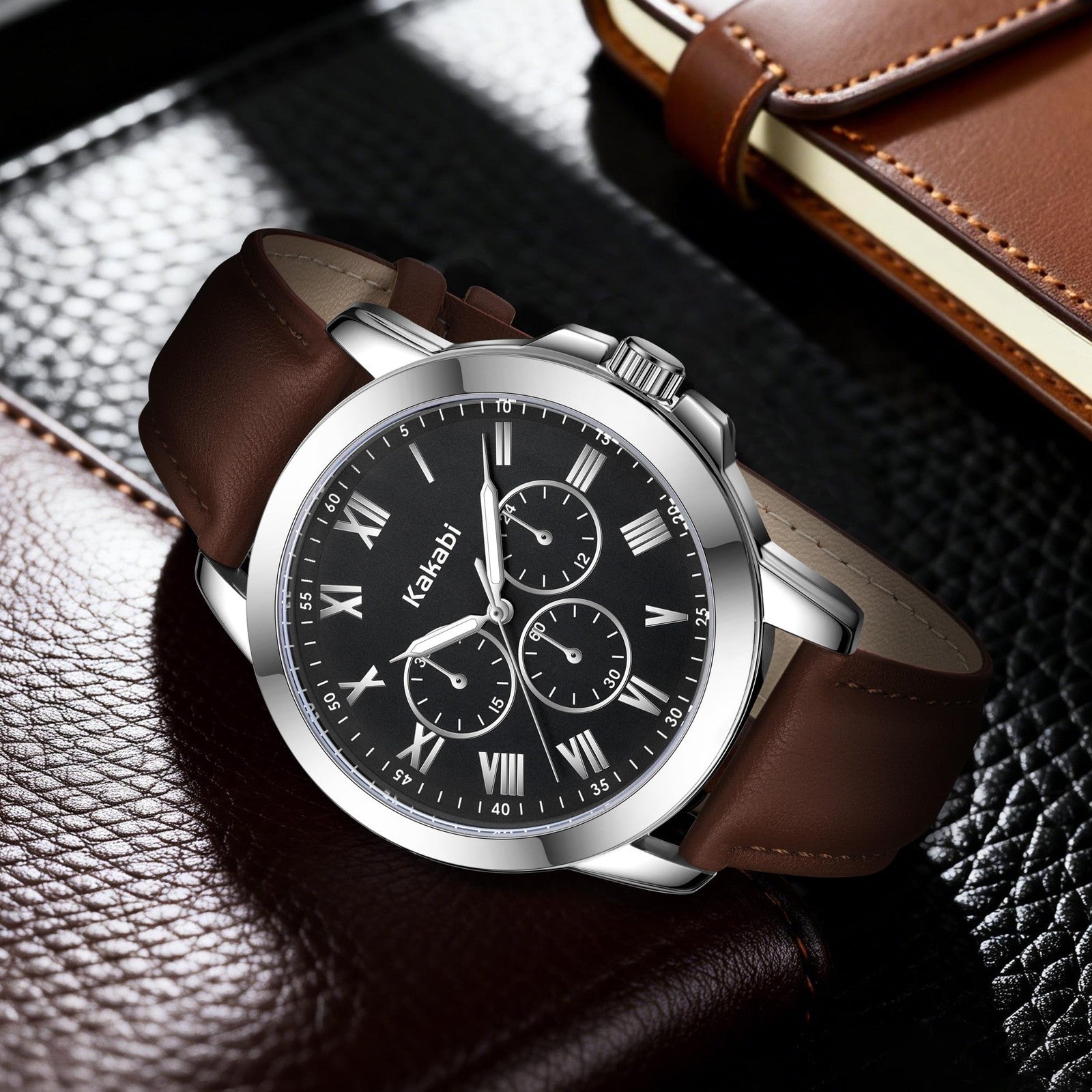Mens Leather Dress Watch Quartz Roman Numeral Classic Business Watch Waterproof