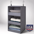 Hanging Closet Organizer 3 Shelf Collapsible Storage Shelves Gray 12x12x29.5