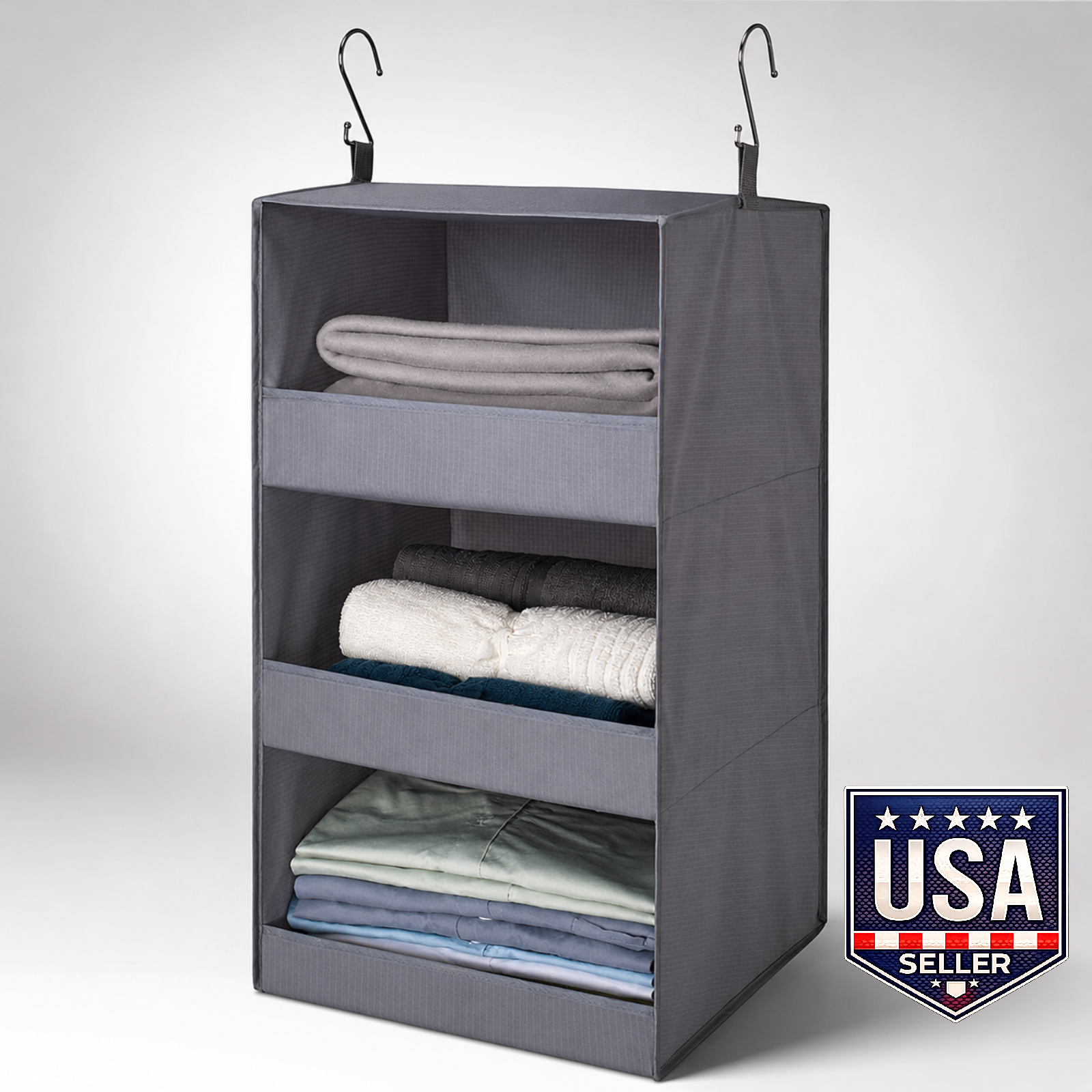 Hanging Closet Organizer 3 Shelf Collapsible Storage Shelves Gray 12x12x29.5