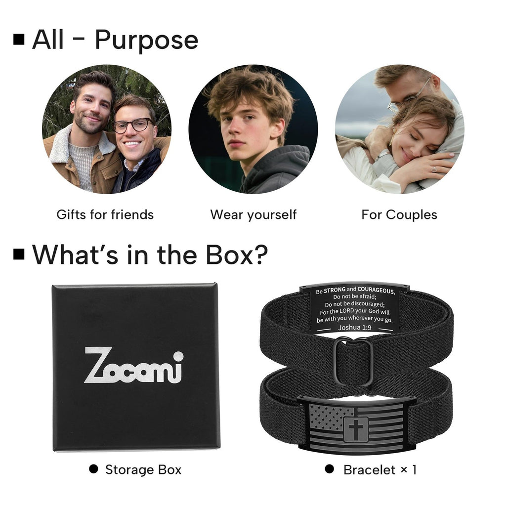 Zocomi American Flag Cross Bracelet Adjustable Christian Faith Gift Men Women