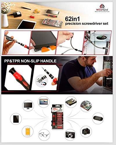 WIREHARD 62 in 1 Precision Screwdriver Set Magnetic Repair Tool Kit with Triwing
