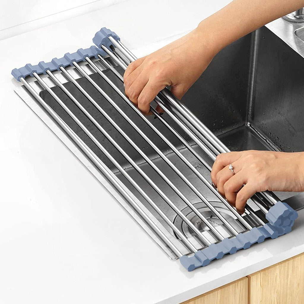 MECHEER Over The Sink Dish Drying Rack Roll Up Dish Drying Kitchen Rack
