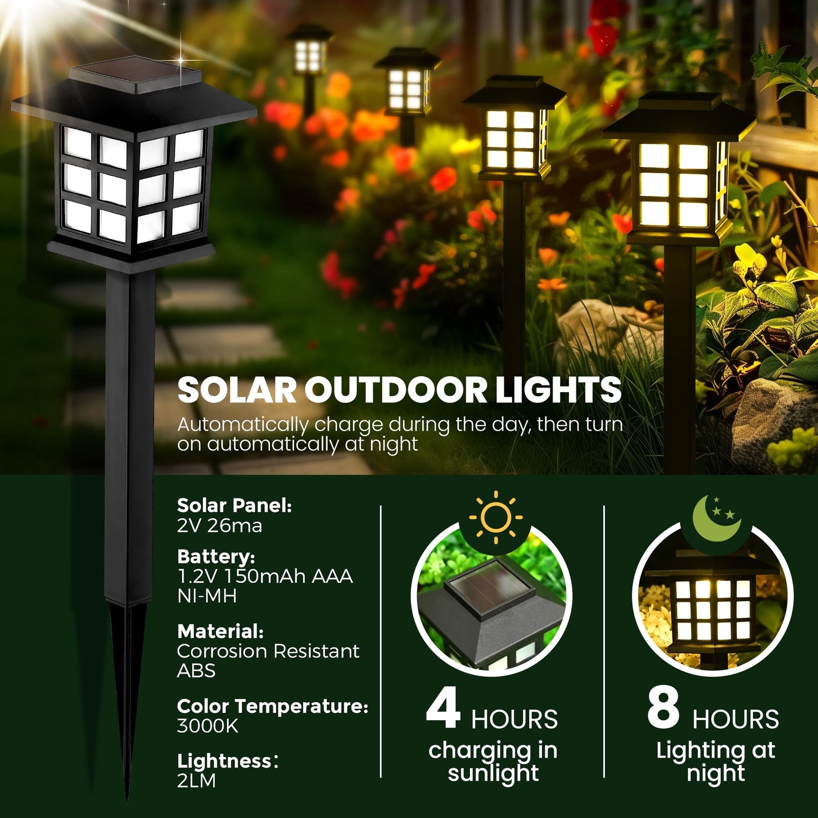 IGALUMI 12 Pack Solar Pathway Lights Outdoor Waterproof Auto On/Off LED Black