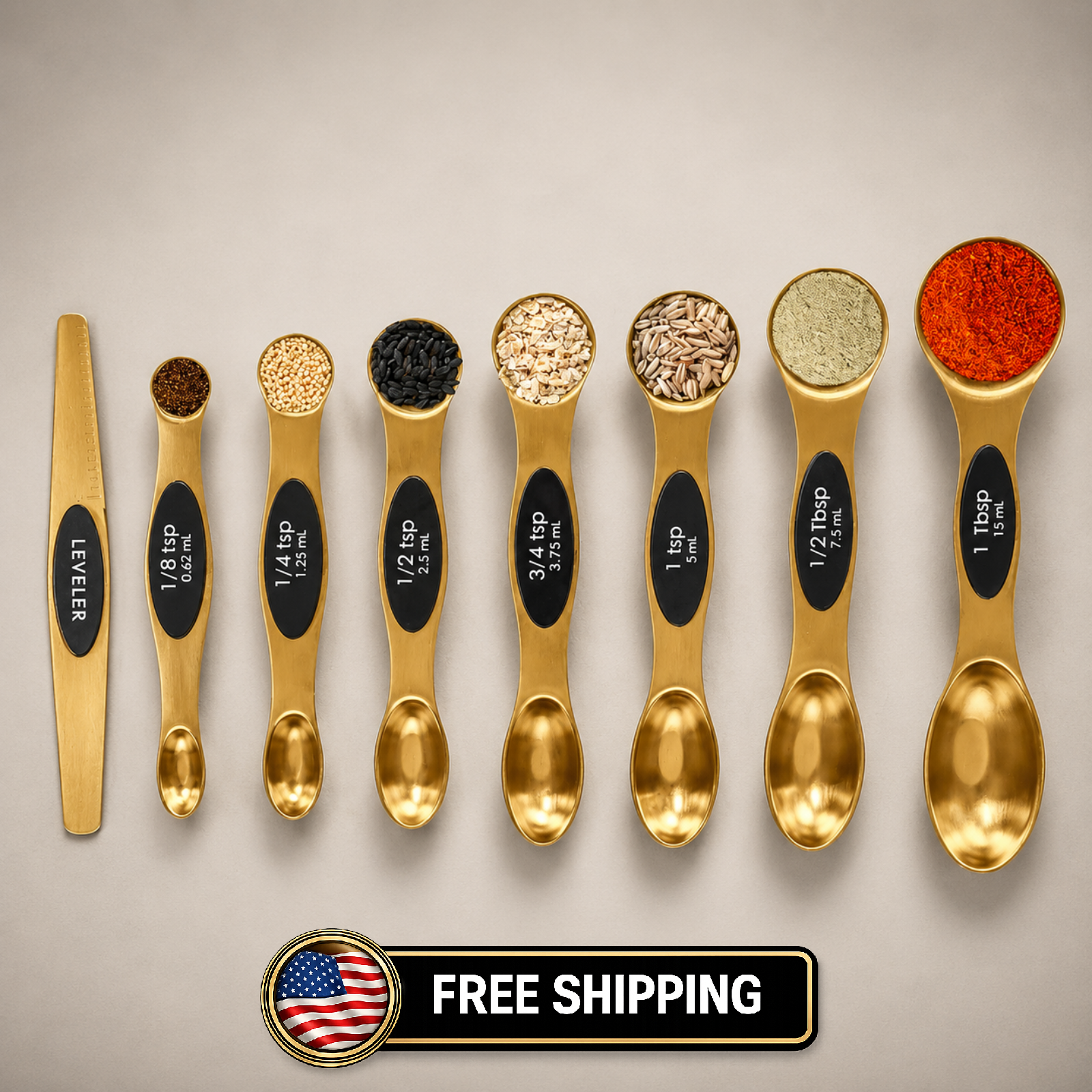 Magnetic Measuring Spoons Set Stainless Steel with Leveler Stackable