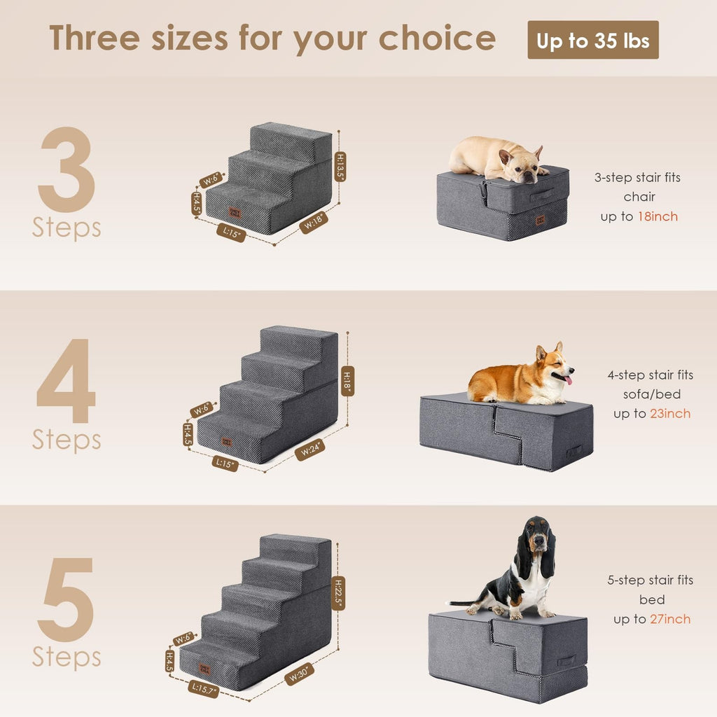 Dog Stairs for Bed 18" H 4-Step Non-Slip  for Indoor, Pet Steps for Small dogs