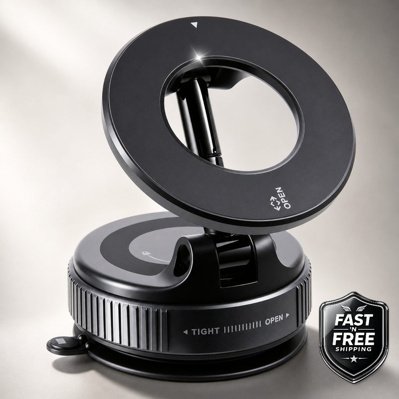 Magnetic Car Phone Mount Vacuum Suction 360 Rotation , Dashboard - Windshield