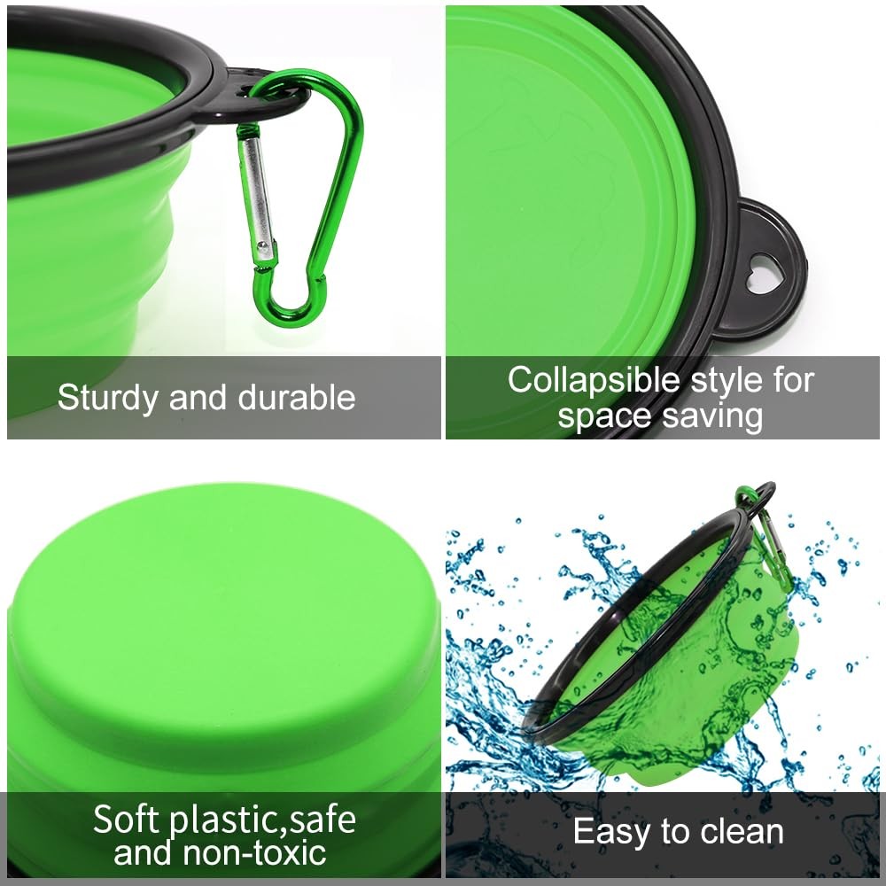 2 Pack Collapsible Dog Cat Bowls Small 12oz Travel Food Water Bowls Carabiners