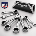 DURATECH 8-Pc SAE Stubby Ratcheting Wrench Set 5/16"-3/4" CR-V w/ Roll Pouch