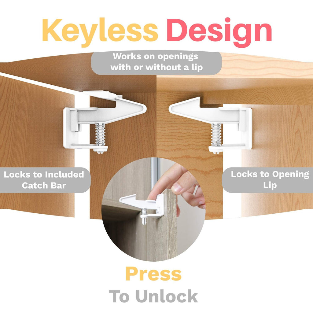 8 Pack Baby Proof Cabinet Locks Standard Length 3M Adhesive No Drill Latches