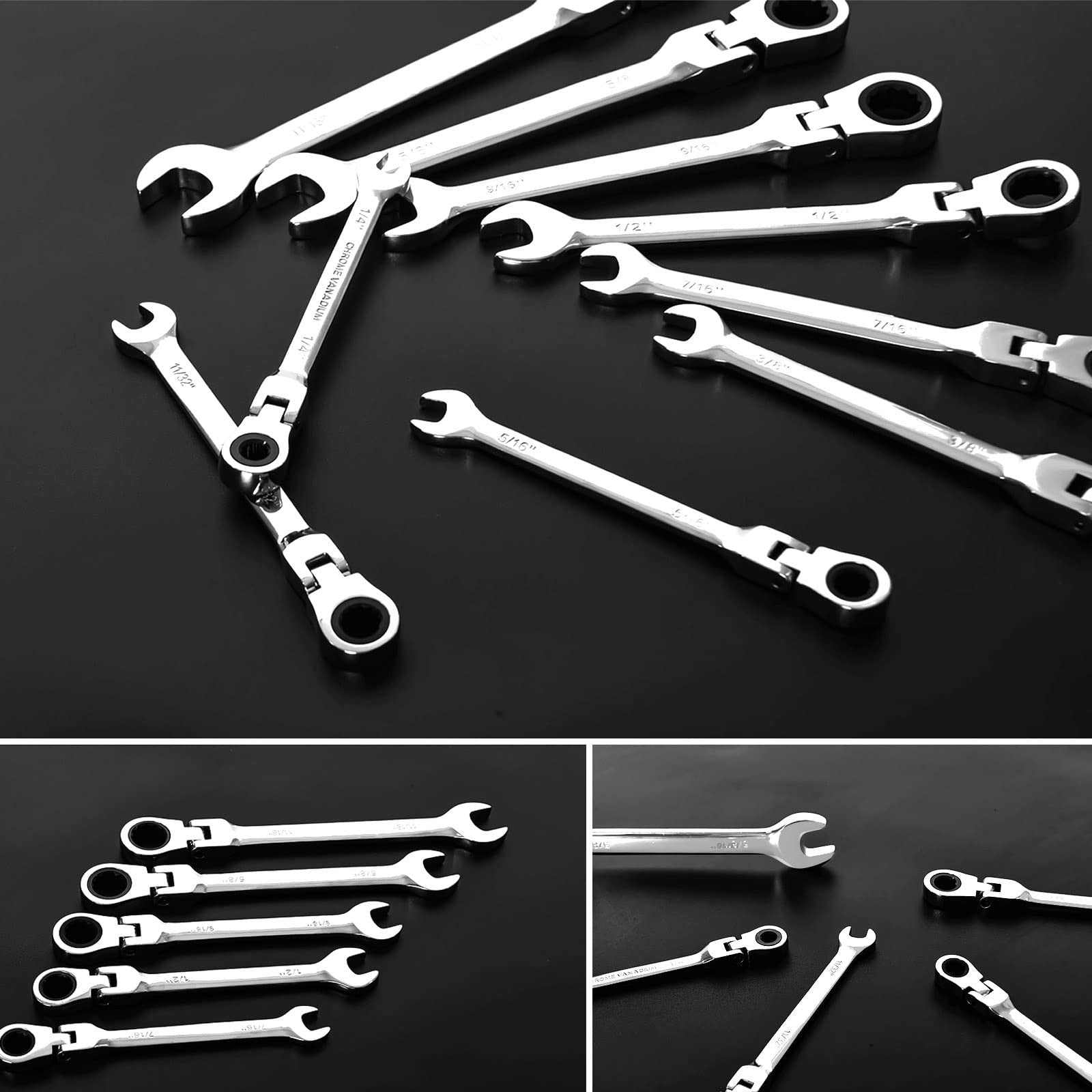 SAE Flex Head Ratcheting Wrench Set 8-Pc 5/16"-3/4" 72-Tooth CR-V