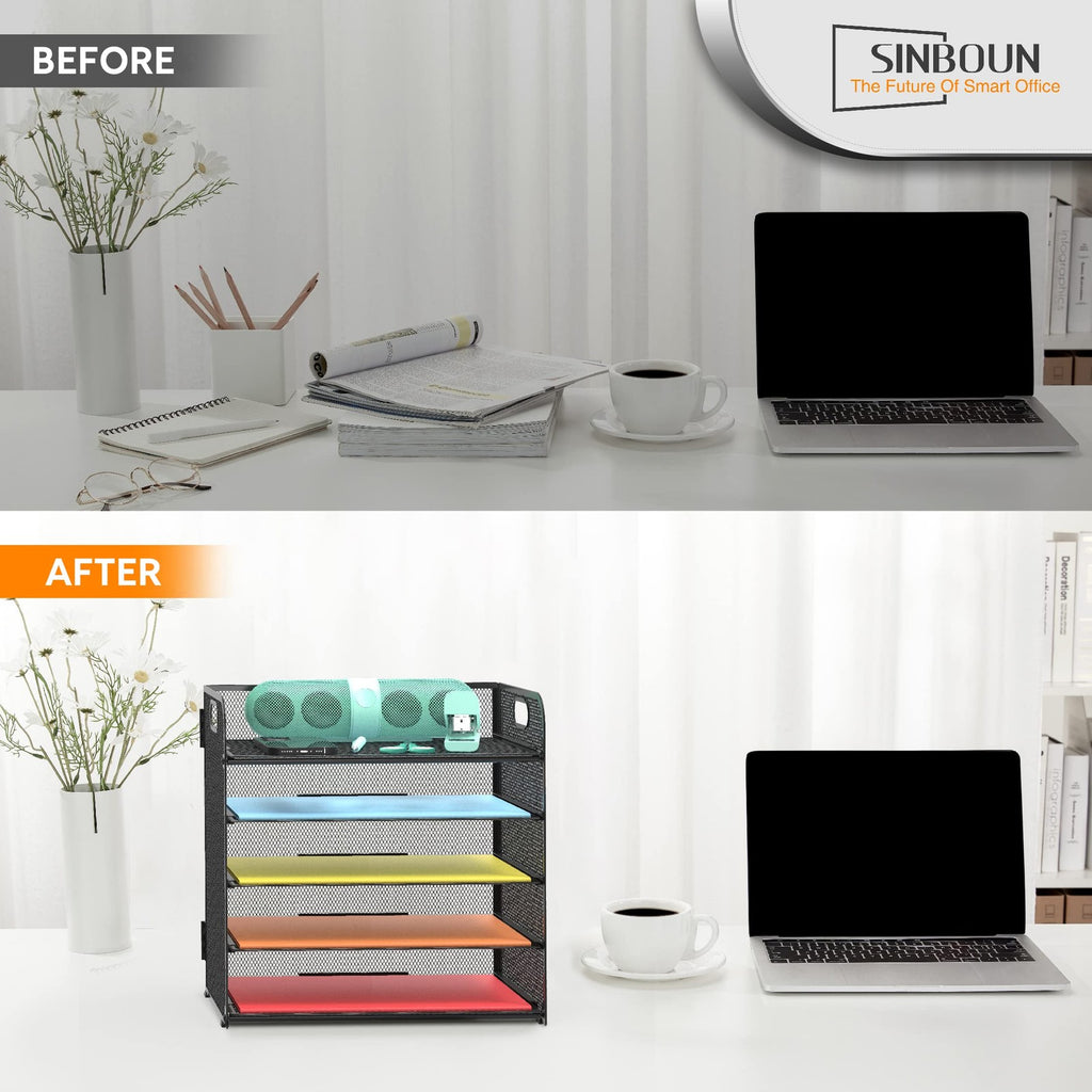 Letter Tray Paper Organizer 5-Tier Desk File Organizer Paper Holder with Handle.