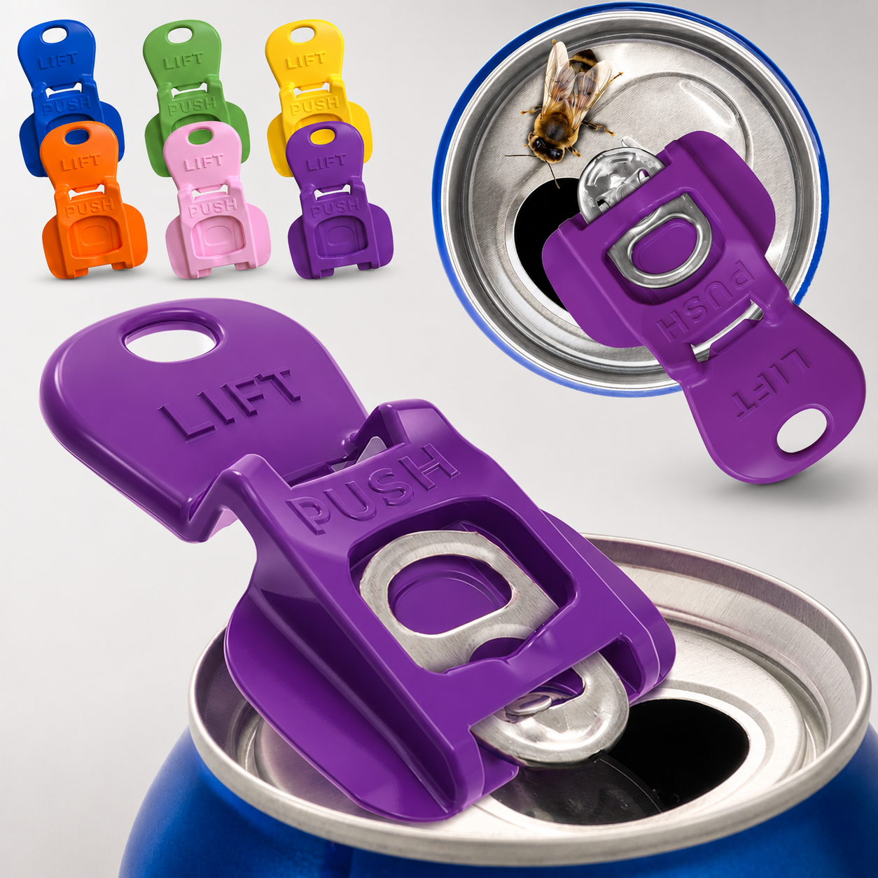 6 Pack Can Tab Opener Covers Fits 6-16oz & Slim Soda Beer Cans Bug Protector