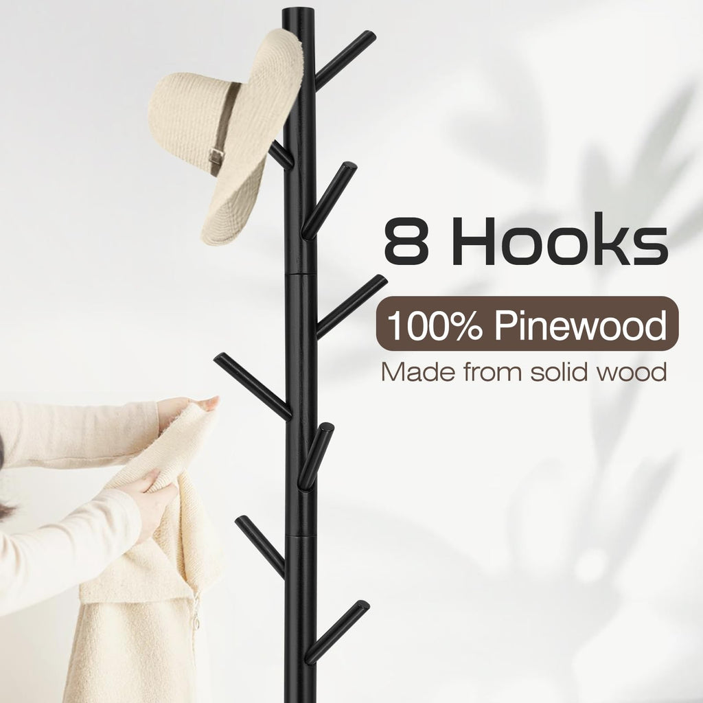 Coat Rack, Freestanding , with 8 Hooks and 3 Adjustable Size Tree Coat Racks