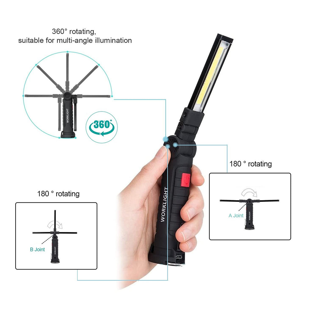 LHOTSE Rechargeable LED Work Light Magnetic Base 5 Modes Folding Lamp