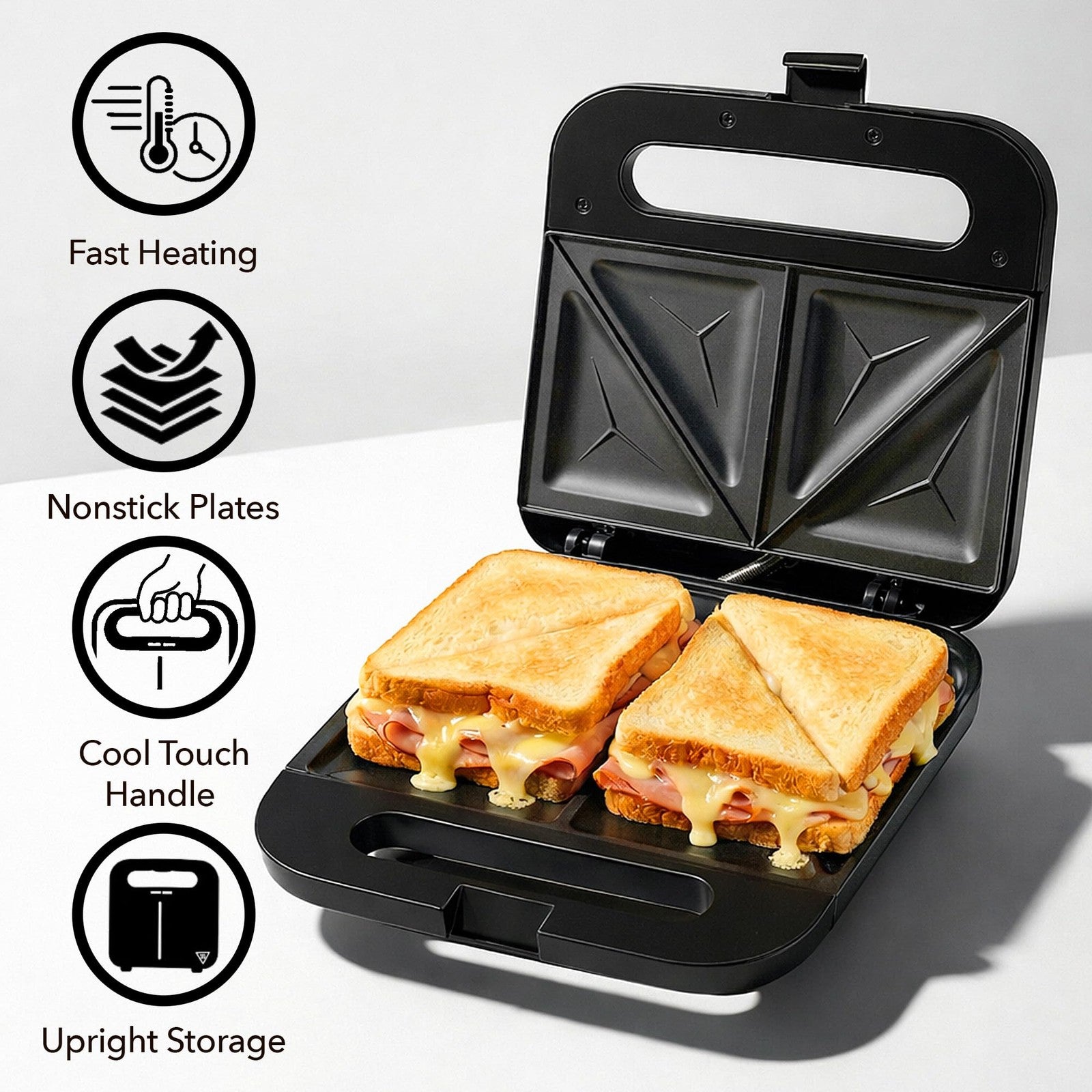 OVENTE Electric Sandwich Maker Nonstick 2 Slice Grill Black GPS401B 750W