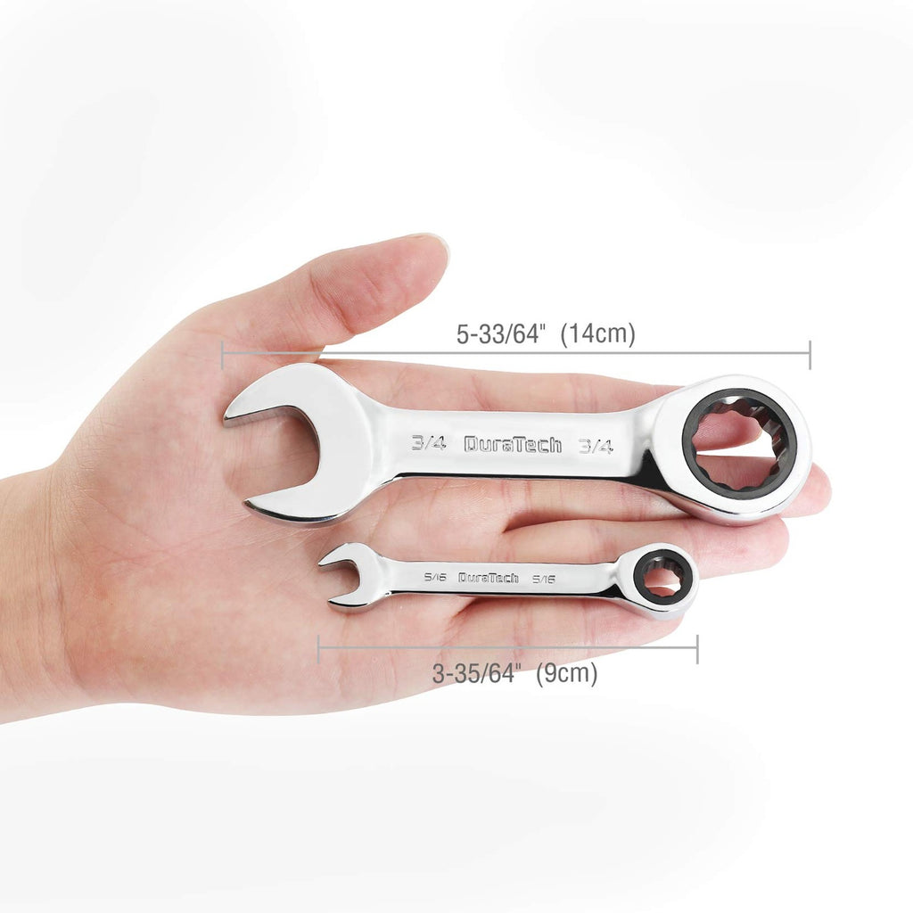 DURATECH 8-Pc SAE Stubby Ratcheting Wrench Set 5/16"-3/4" CR-V w/ Roll Pouch
