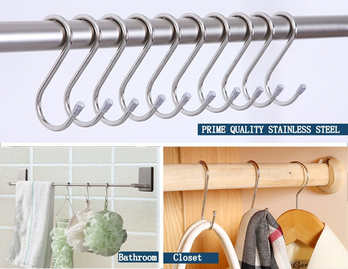 20 Pack 3.4" S Shaped Hooks Stainless Steel Metal Hanging Hooks for Kitchen