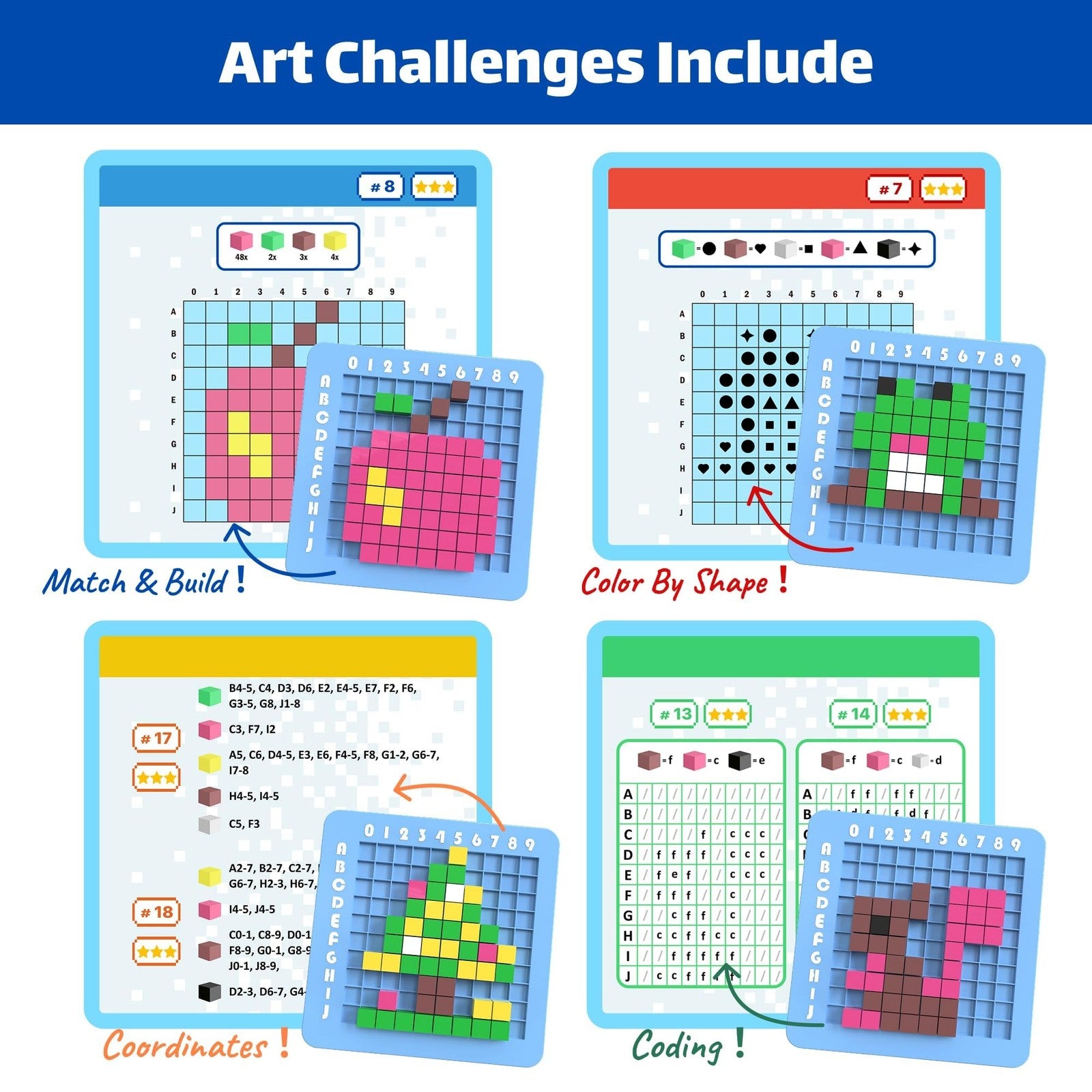 STEM Pixel Art Kit Kids Craft Toy Educational Building Set Ages 5-10