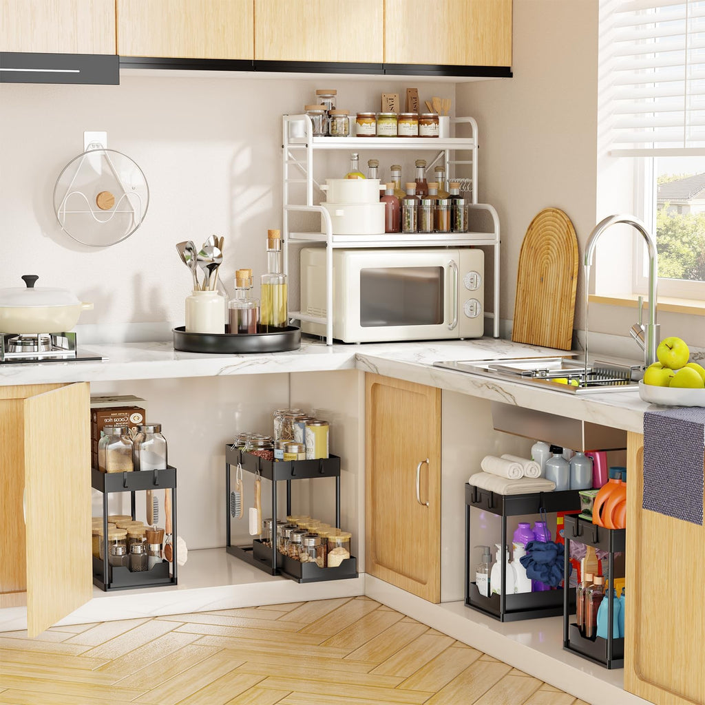 2 Pack Under Sink Organizer Pull Out Cabinet Storage 2 Tier