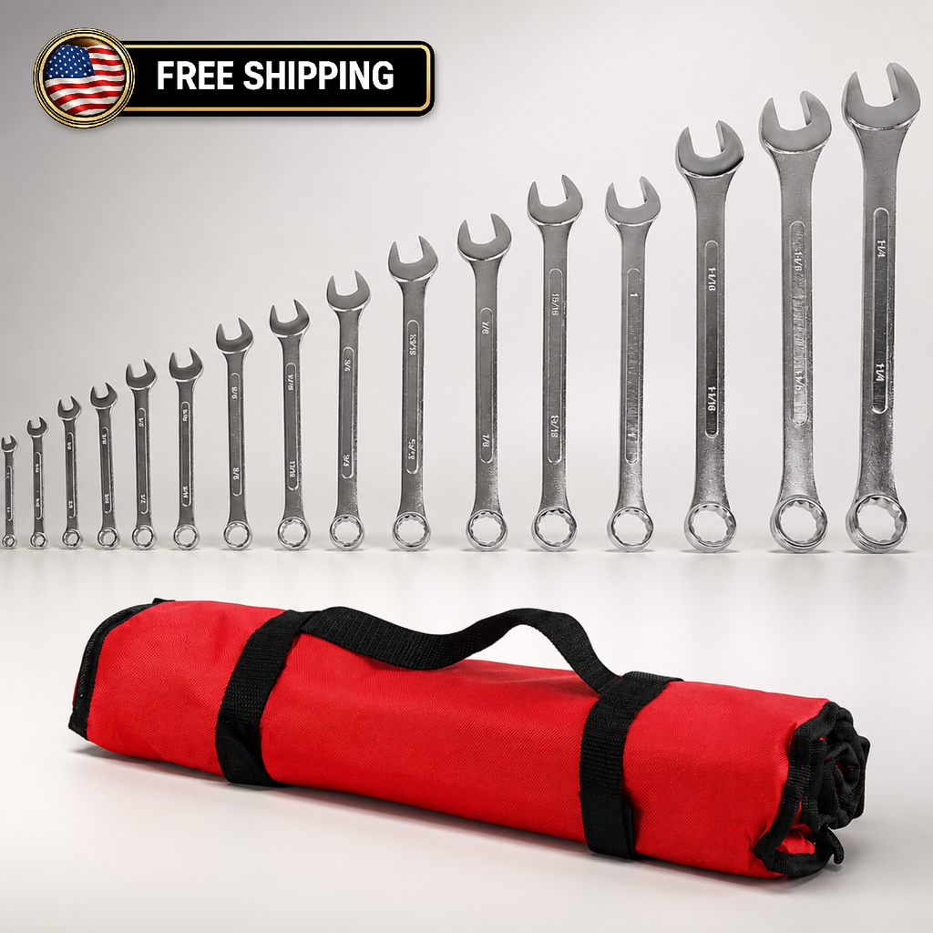ABN 16-Piece SAE Combination Wrench Set 1/4" to 1-1/4" w/ Roll-Up Pouch 12-Point