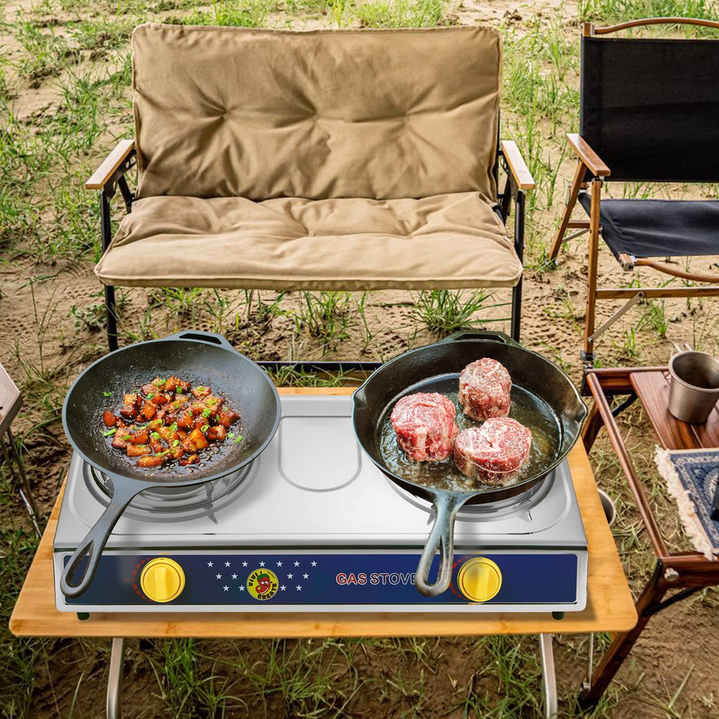 Vivicreate 2 Burner Propane Stove Portable Camping Cooktop Auto Ignition w Hose