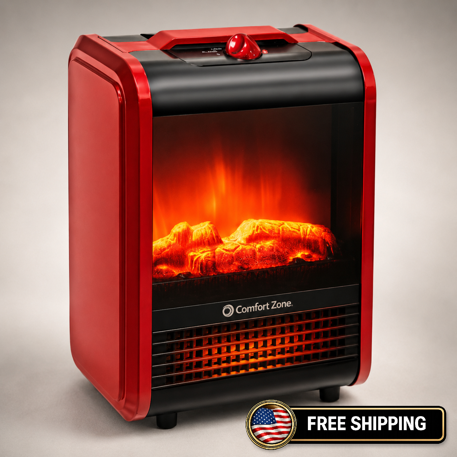 Comfort Zone Electric Mini Fireplace Space Heater with Realistic 3D Flame.