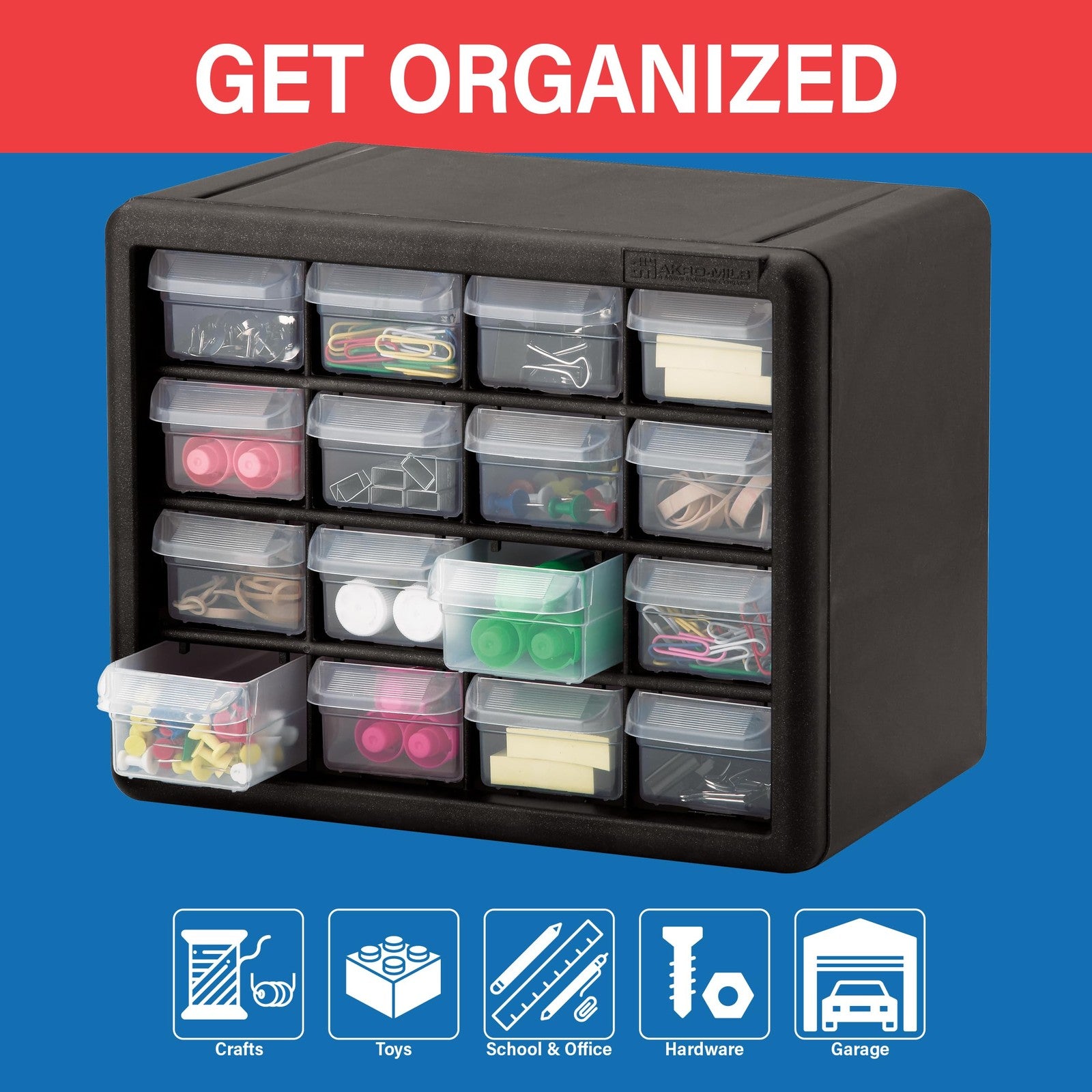 16-Drawer Plastic Drawer Storage Cabinet for Garage Organization, Beads, Makeup