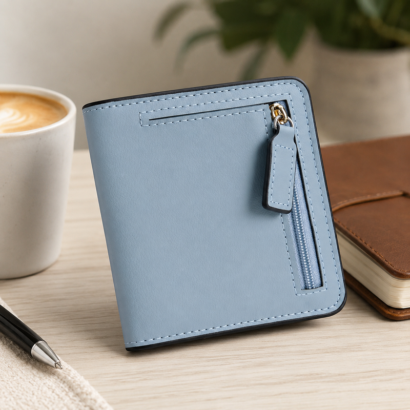 Toughergun Slim RFID Leather Wallet for Women Compact Bifold ID Coin Zip