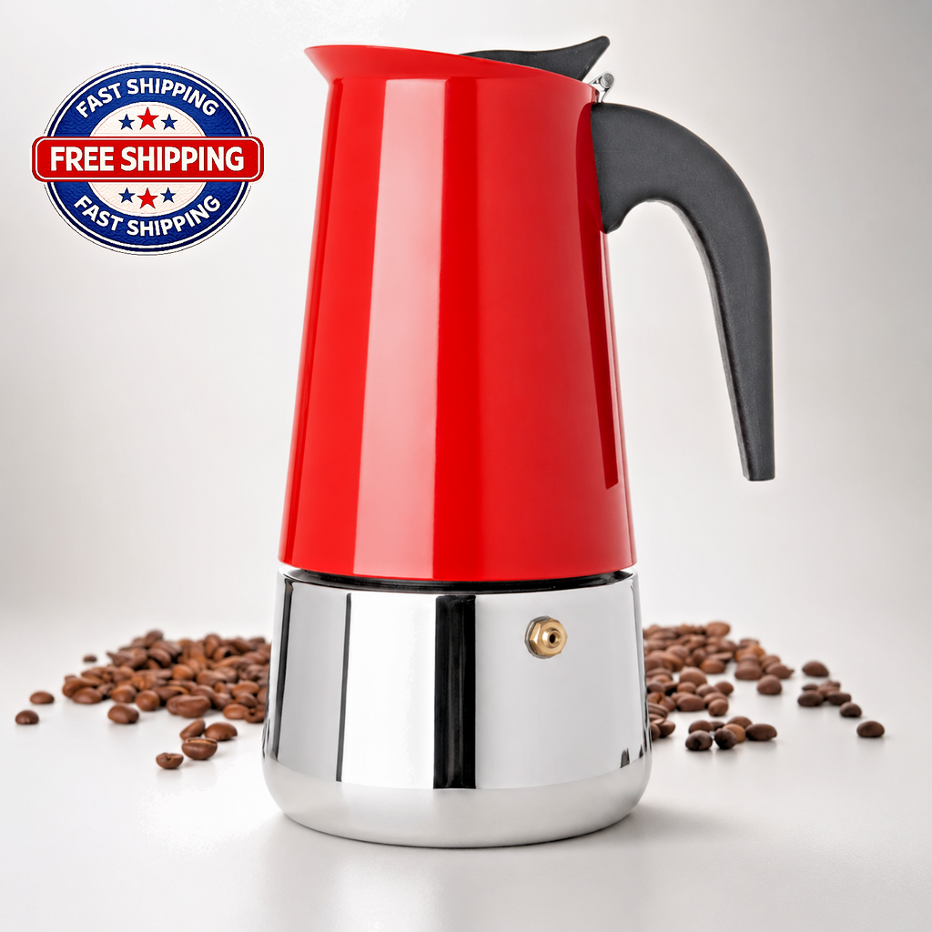 Mixpresso Red 9 Cup Greca Stovetop Espresso Pot 450Ml/15Oz, Moka Pot with Coffee