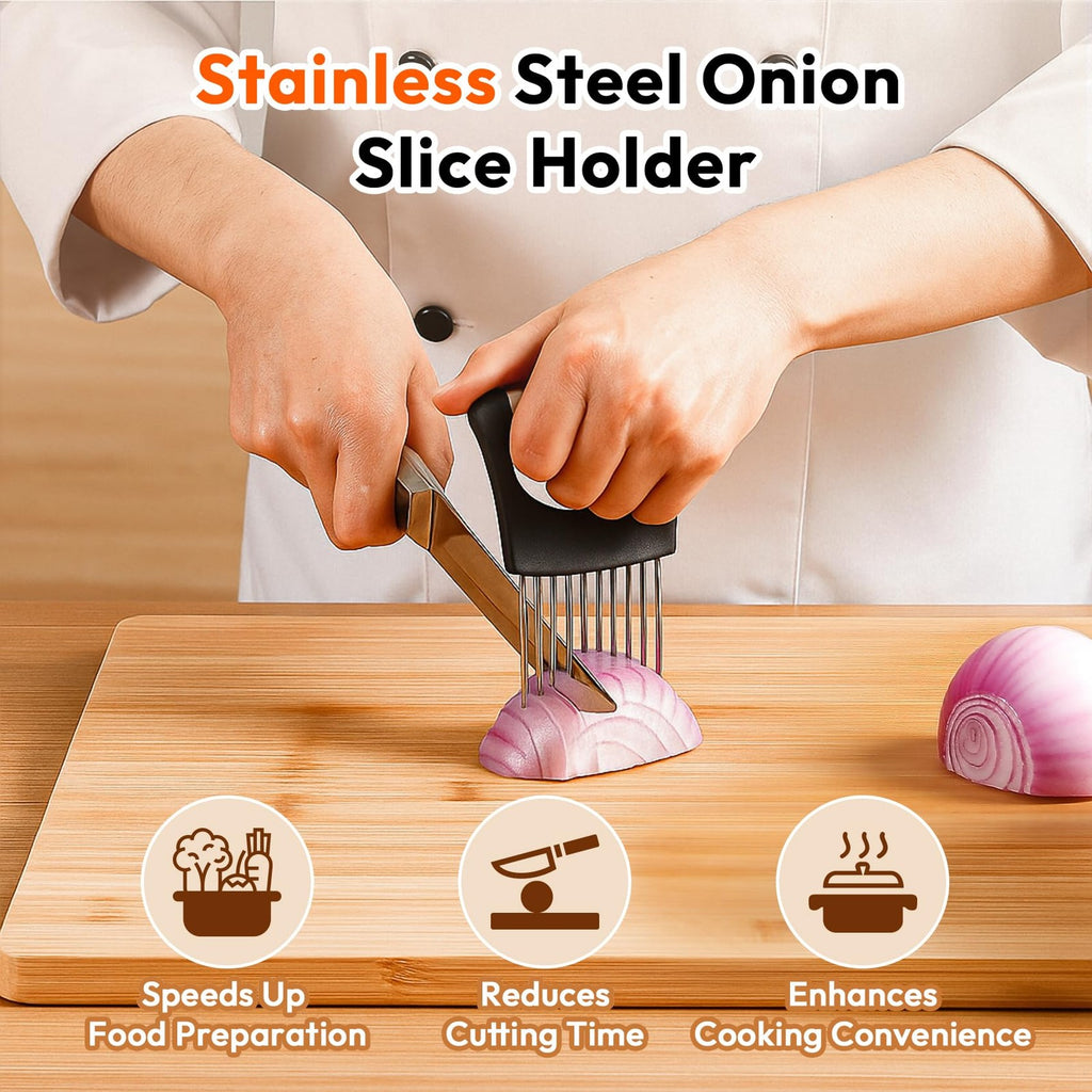 Onion Slicer Holder Stainless Steel Cutter Tool for Vegetables Meat Eggs